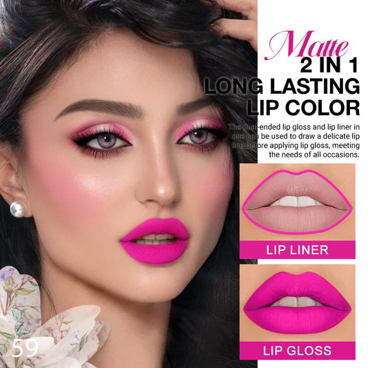 evpct 1Pcs Hot Pink Matte Lip Liner & Liquid Lipstick Stain Makeup Set for Women, Hot Pink Lip Liner Stain Long Lasting Waterproof Smudge Proof, Cruelty Free Lip Stick Makeup 24 hours originales, 59
