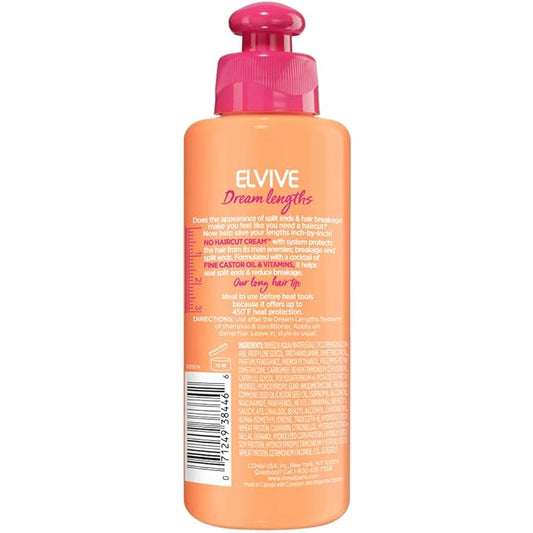 L'Oreal Paris Elvive Dream Lengths Frizz Killer Leave-In Serum With Castor Oil, 3.4 Ounce (Pack of 2)