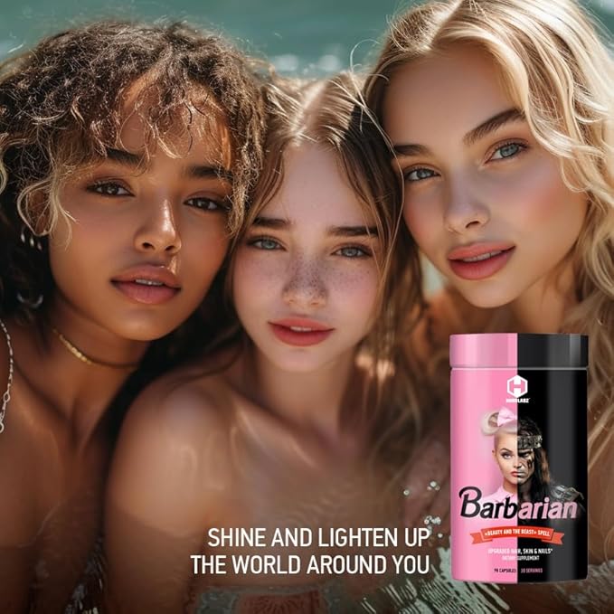 Barbarian – Extra Strength Unisex Collagen Peptides for Healthy Hair, Skin, Nails; Joints and Bones Support; Upgraded with Hyaluronic Acid, Biotin, Chondroitin and Vitamin C, 90 Capsules