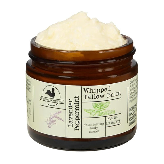 Handmade Whipped Tallow Balm (Lavender Peppermint): Organic Body Butter with Infused Olive Oil- 1.3 oz