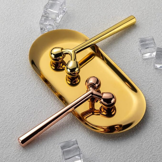 Tekson Facial Roller Massager, 3D Metal face Massage Tool for Eye Reduce Puffiness, Face Lift, Anti-Aging, Skin Tightening (Gold)