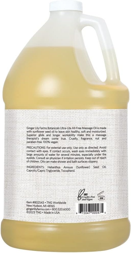Ginger Lily Farms Botanicals Ultra-Lite All-Free Massage Oil, 100% Vegan & Cruelty Free, 1 Gallon