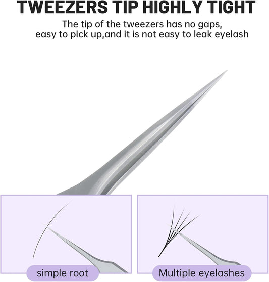 High Precision Lash Tweezers for Individual and Volume Eyelash Extensions Premium Stainless Steel Curved Fiber Tip Professional Isolation Tweezer