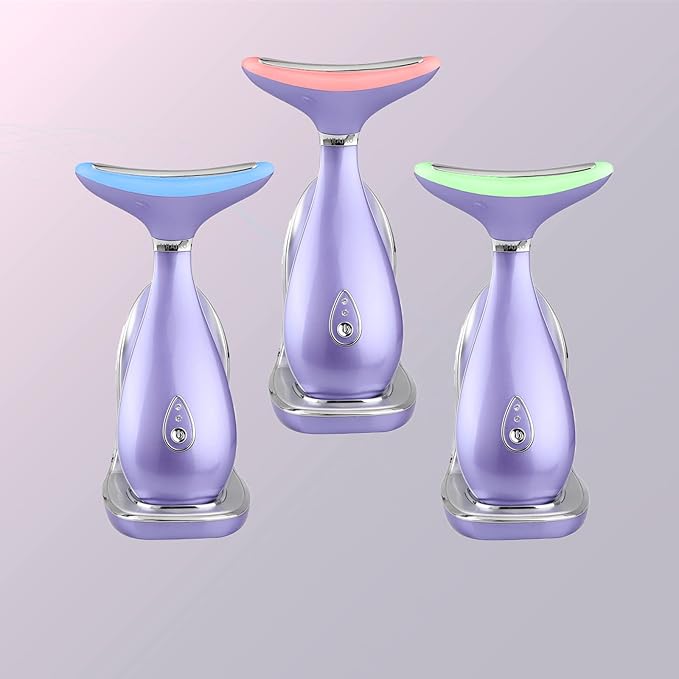 Lily Neck Face Massager, Face Sculpting Tool, Skin Rejuvenation Device with Thermal, Triple Action LED and Vibration, for Anti-Aging, Lifting and Tightening Sagging Skin (Violet)
