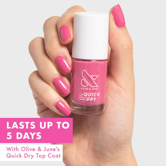 Olive & June Quick Dry Nail Polish | Instant Fast-Drying, Smudgeproof Color | 15-free, Vegan, Cruelty-Free Formula | Lasts up to 5 Days | Salon-Quality Manicure, Pedicure at Home | Prom Magenta Pink