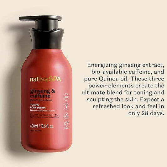 Nativa SPA by O Boticário Ginseng & Caffeine Toning Body Lotion, Fragranced Moisturizer Enriched with Purified Quinoa Drops to Boost Hydration, 13.5 Ounce (400ml)