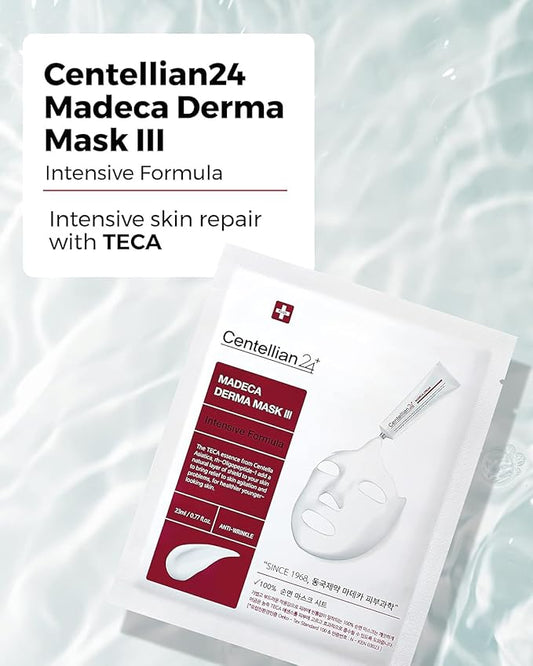 CENTELLIAN 24 Madeca Derma Face Mask (Intensive, 10pc) - Soothing Cotton Sheet Mask for Sensitive, All Skin Types, 24-Hour Hydration. Premium Korean Skin Care. TECA, Centella Asiatica, Madecassoside