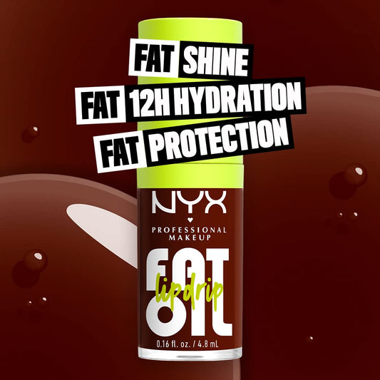 NYX PROFESSIONAL MAKEUP Fat Oil Lip Drip, Moisturizing Lip Oil Gloss, Vegan Tinted Formula, Up to 12 HR Hydration - Status Update (Rich Chocolate)