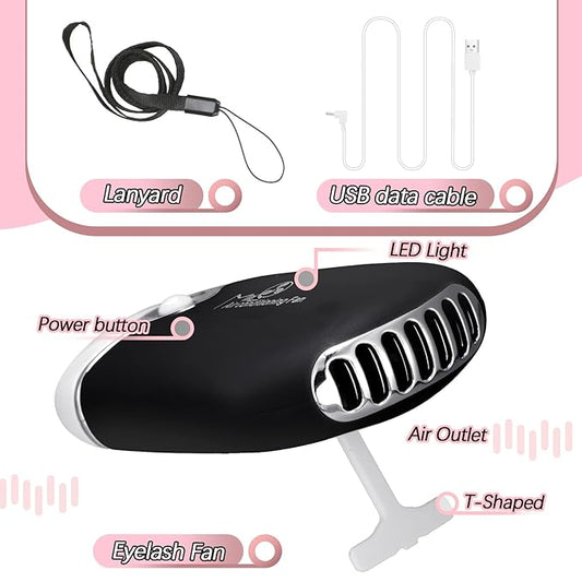 Eyelash Fan USB Portable Lash Dryer Nano Facial Mister Face Mister Portable Facial Steamer with 20ml Water Tank Rechargeable Handheld Mini Fan Lash Dryer Eyelash Extension(Black, Pink)