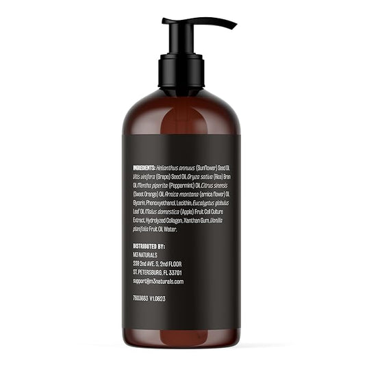 M3 Naturals Arnica Sore Muscle Massage Oil with Collagen, Stem Cells, and Menthol, Anti-Cellulite Therapy for Full Body, Fast-Absorbing Multipurpose Treatment