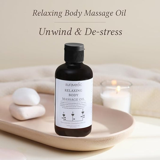 Relaxing Body Massage Oil | Infused with Lavender, Peppermint & Eucalyptus Oil | Soothes Sore Muscles & Nourishes Skin | Lightweight, Non-Sticky & Fast-Absorbing | 6.76 Fl Oz (200ml)