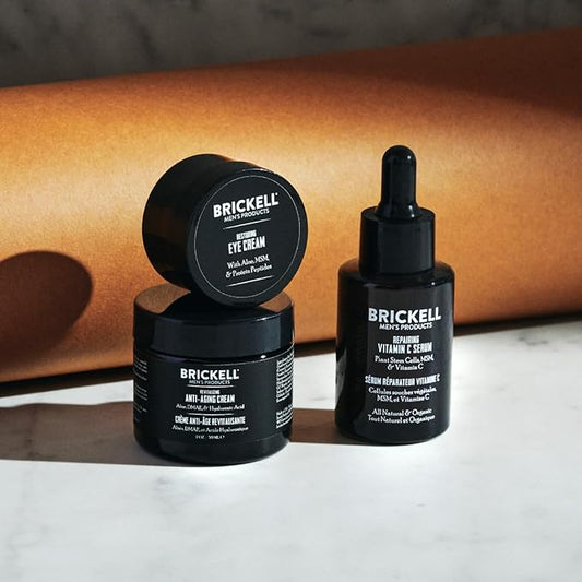 Brickell Men's Advanced Anti-Aging Skin Care Routine, Night Face Cream, Vitamin C Facial Serum and Eye Cream, Natural and Organic, Scented, Skin Care Gift Set