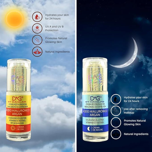 Day & Night Cream Combo (2 x 1.3 Fl Oz) - Complete Skincare Set for Expression Lines | Day Cream | Night Cream