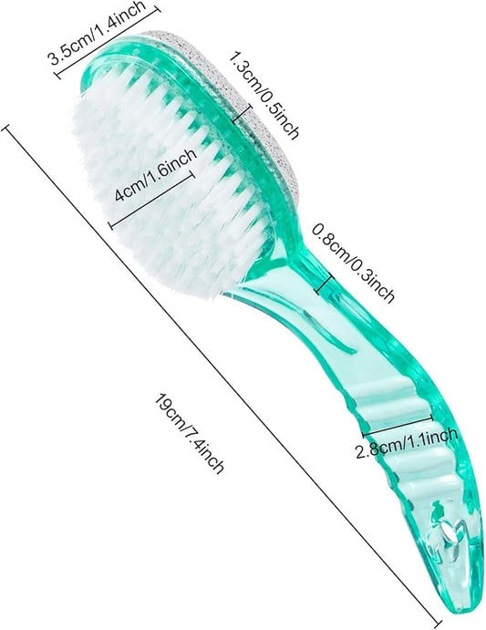 4 Pcs Foot Brush for Shower with Handle 2 in 1, Ooloveminso Large Foot Pumice Stone Brush Scrubber Foot File Calluses Remove Suitable for Horniness Foot Spa, Foot Care Smooth Skin (Green)