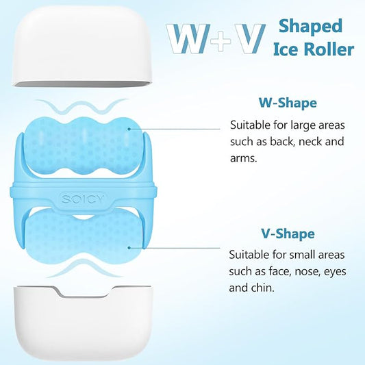 Ice Roller for Face, Double Ended Facial Ice Roller with Travel Case, Facial Skin Care Tools with 2 in 1 Roller, Cryotherapy Ice Roller Massager to Relieve Migraine Pain, Eye Puffiness, Redness, Pain