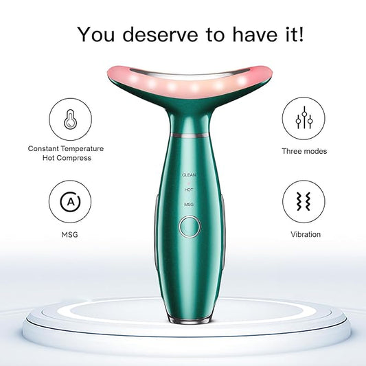 Neck Face Massager, Skin Care Face Massage Tool, 3-in-1 Facial Massager, Face Sculpting Tool with Thermals, Vibration (Green)