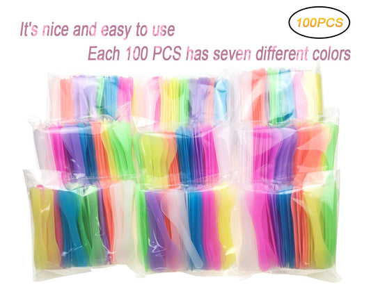 100 PCS Cosmetic Spatula for Makeup Face Mask Plastic Spoon Disposable Makeup Tools for Mixing and Sampling 4.88'' x 1.06" Random Color