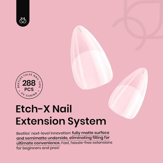 Beetles Short Almond Nail Tips - 288PCS 12 Sizes Full Matte Cover Pre-Etched & Pre-Shaped False Nails Soft Gel Nail Tips Acrylic Nail Tips Nail Extension Tips for Gel Polish DIY Manicure