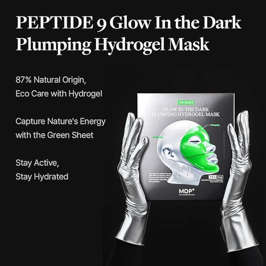 MDP+ PEPTIDE 9 Glow In the Dark Plumping Hydrogel Mask, Hydrating, 1.26 oz/36 g×5ea, Collagen for elasticity, Pore Minimizing, Plumping Wrinkles