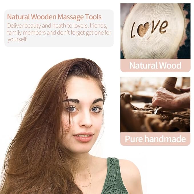 Wooden Massage Comb Scalp Massager - 2 Pack Sandalwood Loc Wide Tooth Detangler for Wet or Dry Hair - Manual Wood Massage Tools for Head Neck Back Hand - Hair Care Gift for Women
