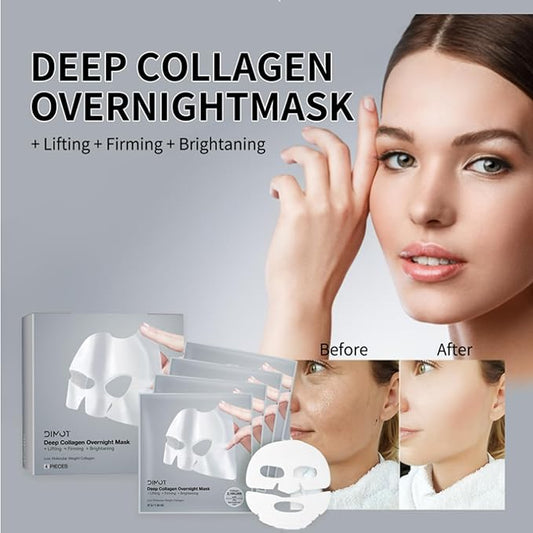 4 PACK Deep Collagen Overnight Mask, Bio-collagen Face Hydrogel Mask Korean Skincare Facial sheet masks for lifting, firming, and Elasticity Improvement (Collagen Mask)