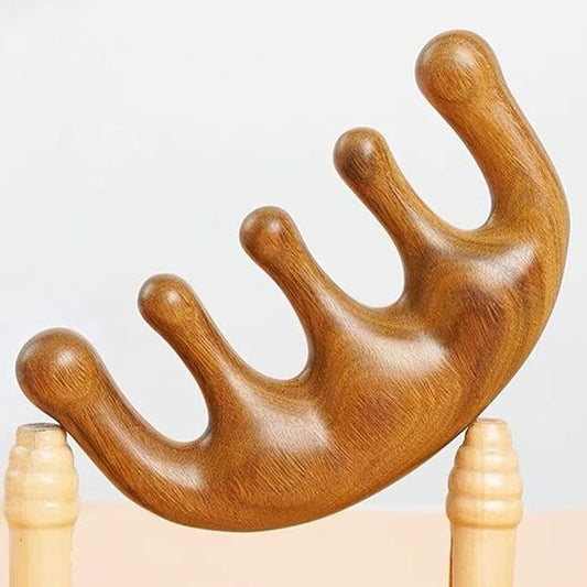 Massage Comb,100% Natural Handmade Pure wood Five-tooth meridians comb Scraping Multi-Functional Handheld Head Massage Tool,Hand Made Sandalwood Comb for Head Caring Relaxation Acupoint Massage