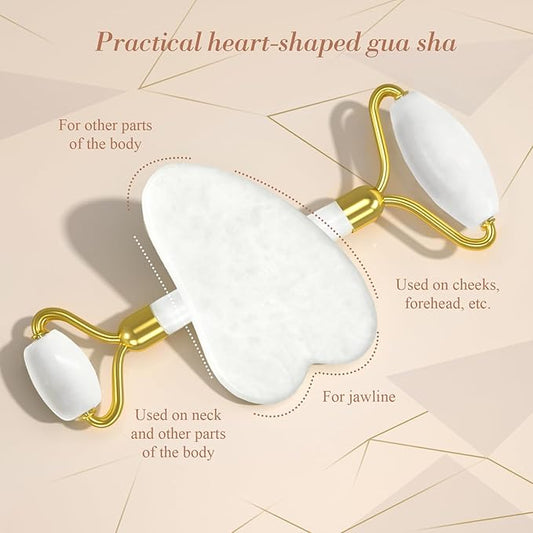 Gua Sha Facial Massage Tool & Jade Roller Set, Facial Massager for Face, Neck, Back, Arms, Legs, Eye,SPA Gifts for Women Gua Sha Facial Massager Reduce Puffiness and Improve Wrinkles