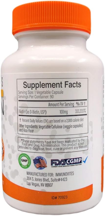 3-Pack High Dose Biotin (as d-Biotin, USP) 100mg (Equivalent to 100,000mcg) 90 Capsules, High Potency (3)