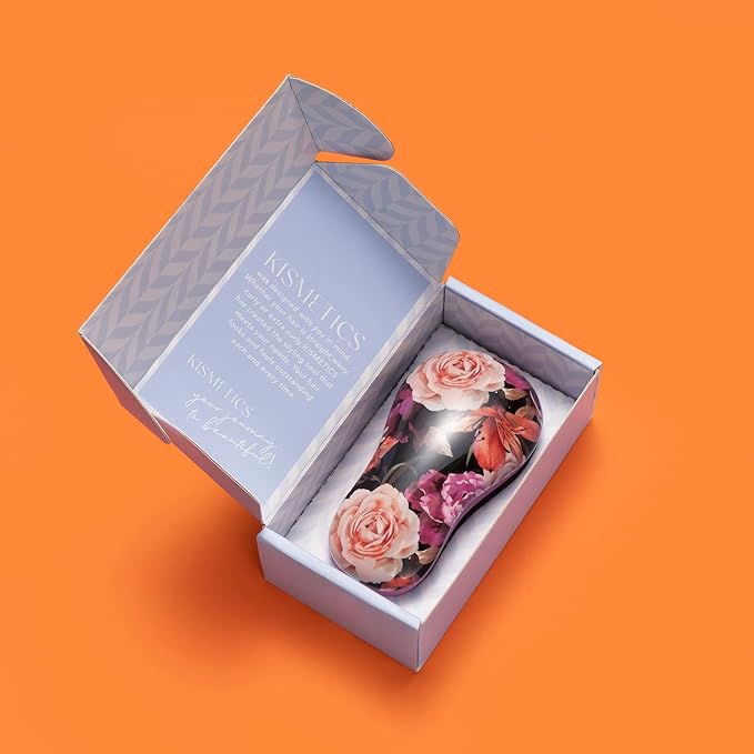 Hand Grip Brush, Gentle Detangling, Detangler Hair Brush for All Hair Types. For use on Wet or Dry Hair (Fuchsia Pink Floral)