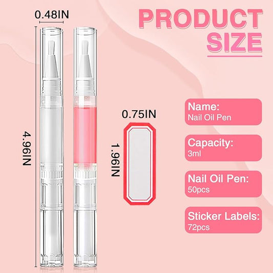 Nail Oil Pen 25Pcs 3ml Empty Transparent Twist Pens Cuticle Oil Pen with Brush Tip for Nail Oil, Liquid Foundation, Eyelash Growth Liquid Tube, Empty Cuticle Oil Dispenser + 48pcs Label