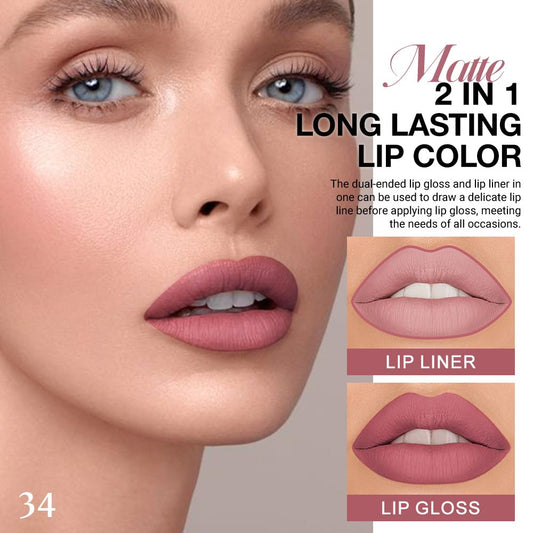evpct 1Pcs Neutral Mauve Matte Lip Liner and Liquid Lipstick Stain Makeup Set for Women, Mauve Long Lasting Smudge Proof Lipstick labiales matte mate larga duracion listip 24 hours originales, 34#