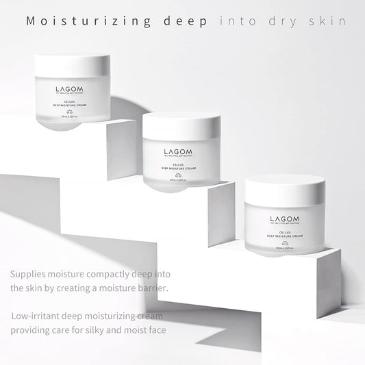 LAGOM Cellus Deep Moisture Cream Natural Moisturizer with Ceramide and D-Panthenol (B5) Smooth, Hydrating, Nourishing Protecting Cream 2.02 Fl Oz