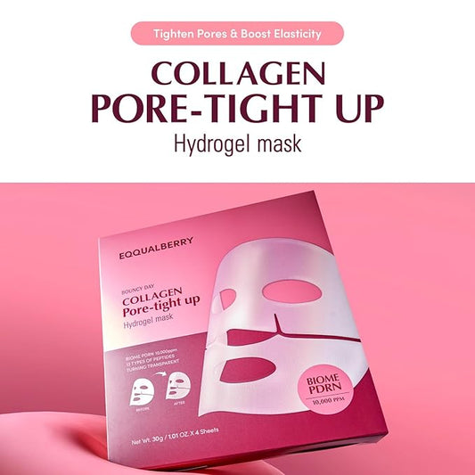 Collagen Pore-Tight Up Mask - PDRN & Low Molecular Collagen for Pore Minimizing and Firming | Korean Collagen Face Mask for Glass Skin, 4 Sheets, 1.01 OZ.