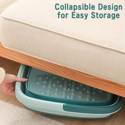 Collapsible Foot Bath Basin for Soaking Feet,Pedicure Foot Spa, Foot Tub with Handles and Massage Acupoint,Multifunction Collapsible feeting Soak Tub-Green