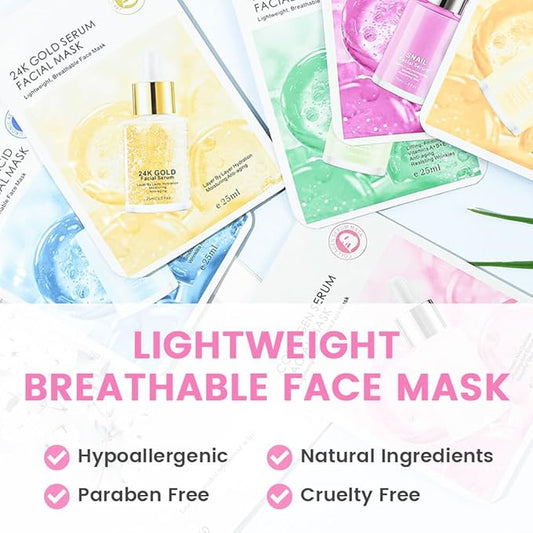 Face Sheet Mask Skincare,Hydrating Spa Face Mask For Sensitive Skin,Moisturize,Nourish for All Skin Types,Natural Skin Care Spa Face Mask for Women Men Girls,Pack of 6