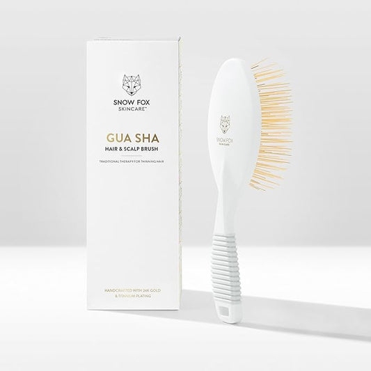 Gua Sha Hair Brush by Snow Fox Skincare - Scalp Massage Comb with 160 Titanium Needles | Combat Hair Loss, Thinning & Shedding | Soothing Gua Sha Acupressure Tool for All Hair Types