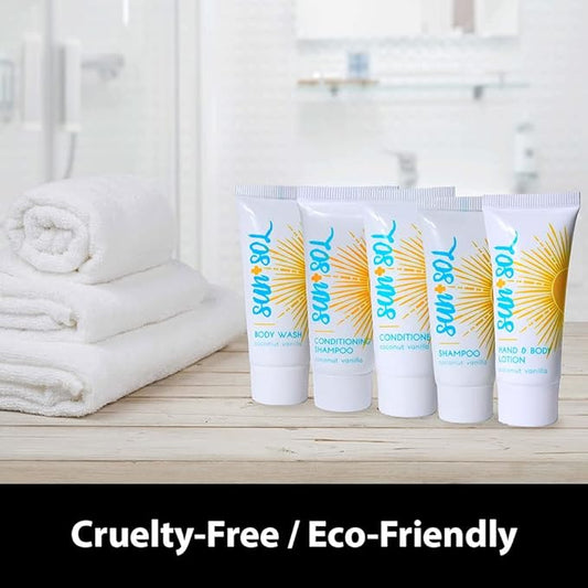 Sun + Sol Bulk Luxurious Hand & Body Lotion With Warm Coconut & Vanilla Fragrances, Travel Size Toiletries, Mini Hotel Amenities, 0.7 oz, 50 Count