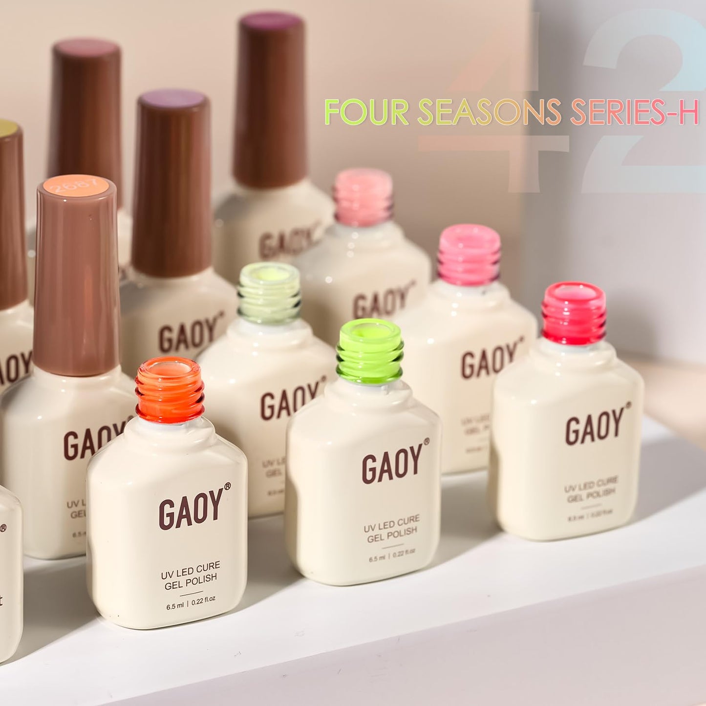 GAOY 42 Pcs Gel Nail Polish Kit, Neon Summer Bright Pink Orange Coral Green Colors Gel Nail Polish Set with Glossy & Matte Top Coat and Base Coat for Salon and DIY Manicure at Home