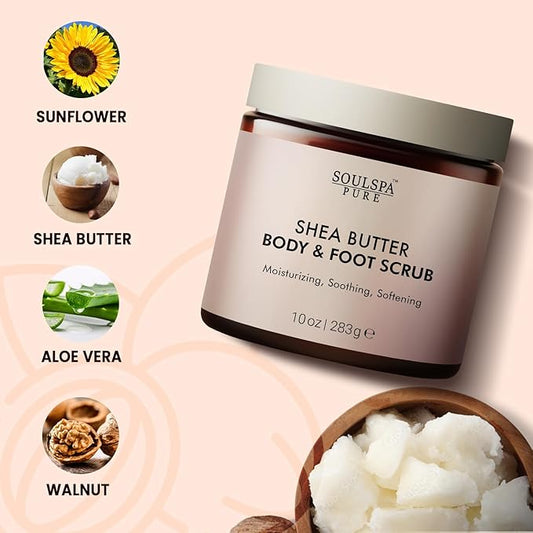 Shea Butter Body & Foot Scrub | Gentle and Nourishing Moisturizing Shea Butter Body Scrub, Soothing & Exfoliating Body Scrub for Deep Hydration, 10 oz