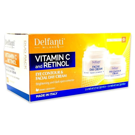 VITAMIN C & RETINOL DUO PACK Full Size Facial Day Cream and Eye Contour Cream • Brightening and Dark Spot Corrector