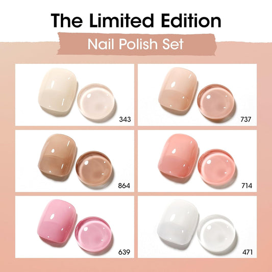 GELLEN Sheer Nude Jelly Nail Polish Not UV Gel, Neutual Regular Nail Polish, Translucent Nude Pink Milky White 6 Colors Set for Acrylic Natural Nails Home Salon, Quick Air Dry, Hema Free, Non-toxic