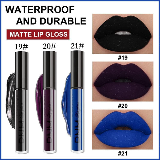 evpct 3Pcs Dark Black Purple Blue Matte Liquid Lipstick Halloween for Women Long Lasting Smudge Proof Black 24 Hours Original Lip Liner and Lipstick Stain Makeup Set labial mate larga duracion 24