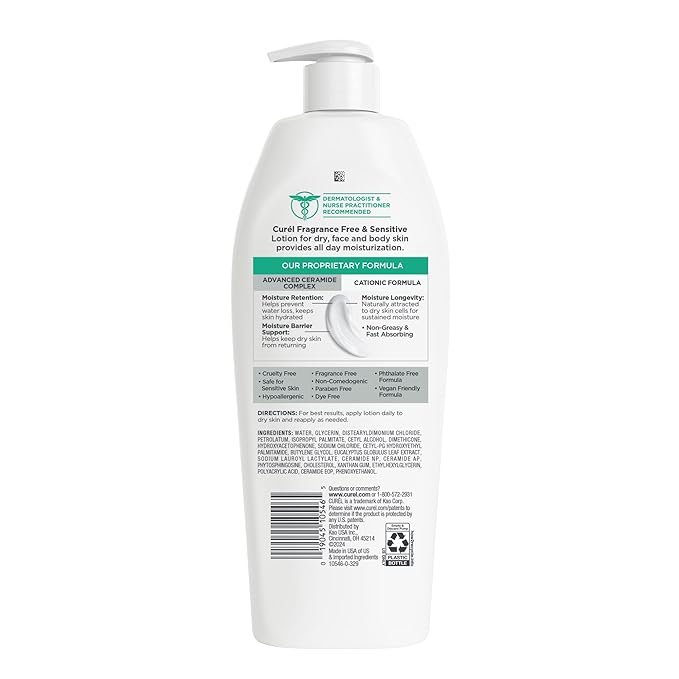 Curel Fragrance Free Comforting Body Lotion, Body and Hand Moisturizer for Dry, Sensitive Skin, 13 Ounce, with Advanced Ceramide Complex, Repairs Moisture Barrier