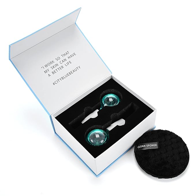 Ice Globes for Facials- Freezer Free Face Rollers with Essence for Daily Beauty Routines, Skin Massagers Globes Durable Quartz Glass for Reduce Puffiness Skin Cooling (Update Green)