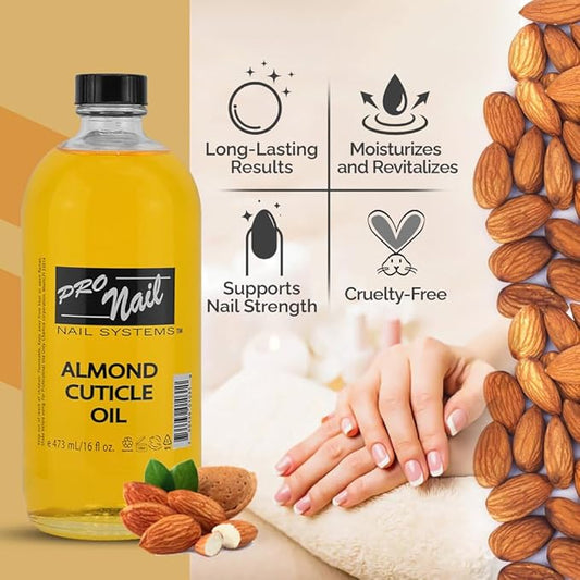 PRO NAIL - Cuticle Revitalizing Oil for Nails, Almond, 16 Oz - Professional Strength, Pedicure and Manicure - Moisturizes and Strengthens Nails and Cuticles - Soothing and Nourishing