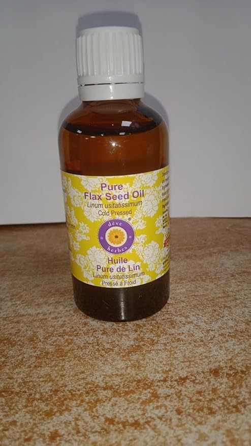 Deve Herbes Pure Flax Seed Oil (Linum usitatissimum) Natural Therapeutic Grade Cold Pressed 10ml (0.33 oz)