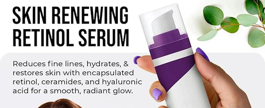 Skin Renewing Retinol Serum For Face, Encapsulated Retinol With Hyaluronic Acid, Niacinamide & Ceramides, Fragrance Free, with Peach Hand Cream Travel Sample Bundle