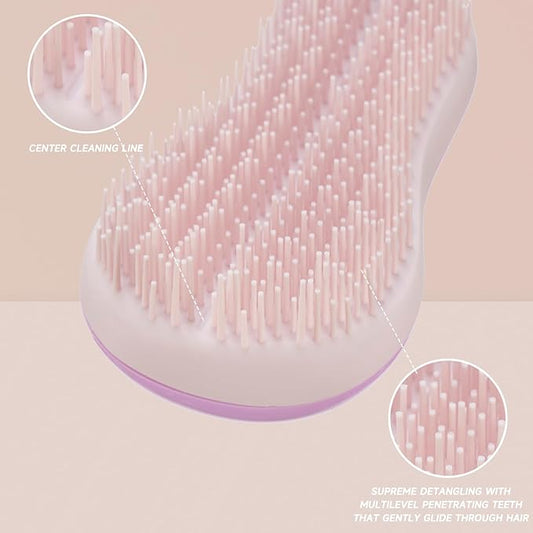 Hand Grip Brush, Gentle Detangling, Detangler Hair Brush for All Hair Types. For use on Wet or Dry Hair (Lavender Pink)