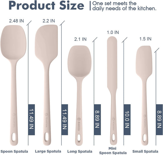 5 Pieces Silicone Spatula Set, Food Grade Rubber Spatula, Upgrade Strong Handle with Ergonomic Grip, Heat Resistant Up to 600°F for Nonstick Cookware, Cooking Creamy White