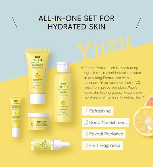 Grapefruit Skincare Set, 5-In-1 Skincare Gift Set With Facial Cleanser, Face Serum, Face Cream, Eye Cream, Moisturizing Toner Anti-Aging Skin Care Kit For Women Men